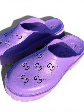 Gucci Lavender Purple Perforated GG Clog Mules